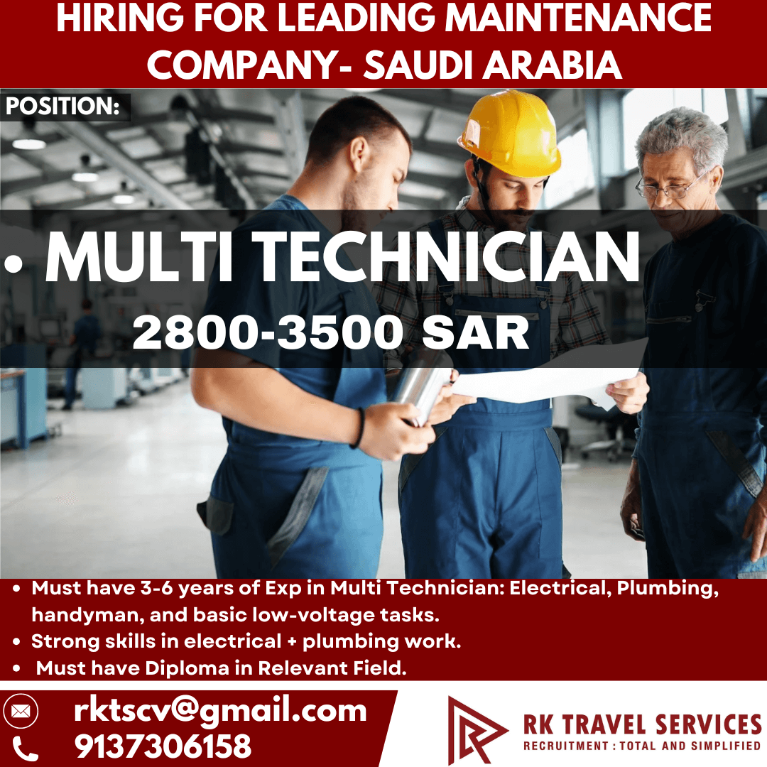 HIRING FOR LEADING Maintenance Company- SAUDI ARABIA HIRING FOR LEADING Maintenance Company- SAUDI ARABIA