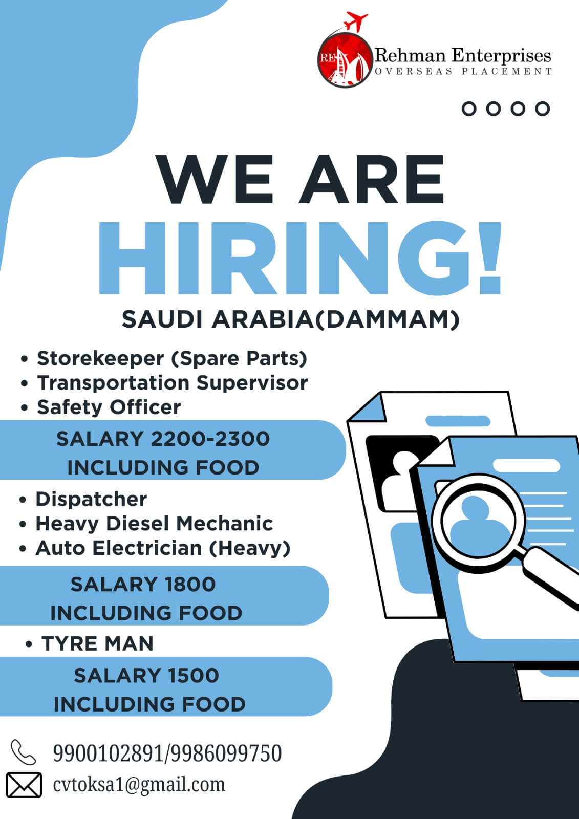 HIRING FOR SAUDI ARABIA(DAMMAM) HIRING FOR SAUDI ARABIA(DAMMAM)