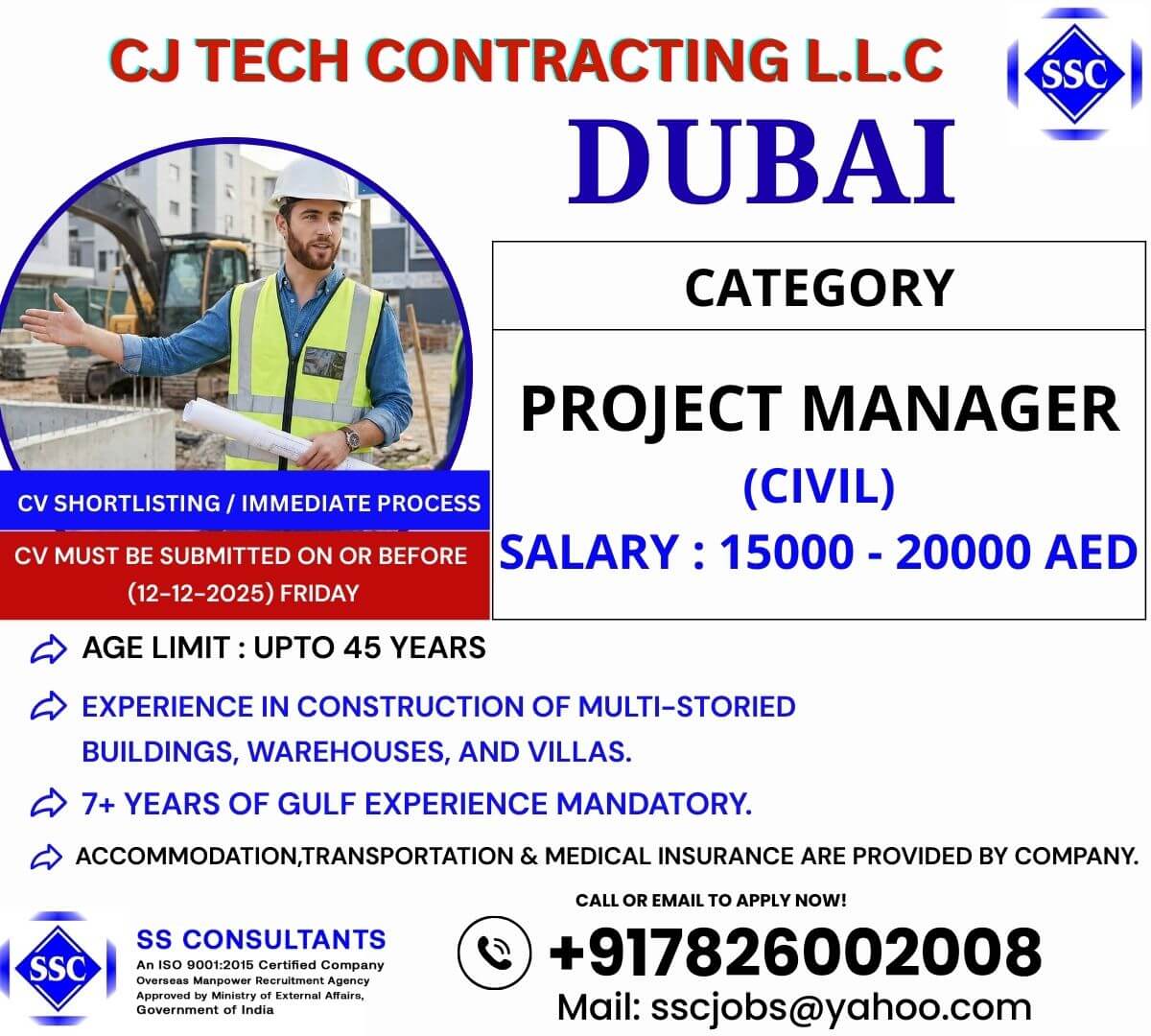 Project Manager (Civil) Job in Dubai - 15K-20K AED, 7+ Years Gulf Exp Project Manager (Civil) Job in Dubai - 15K-20K AED, 7+ Years Gulf Exp