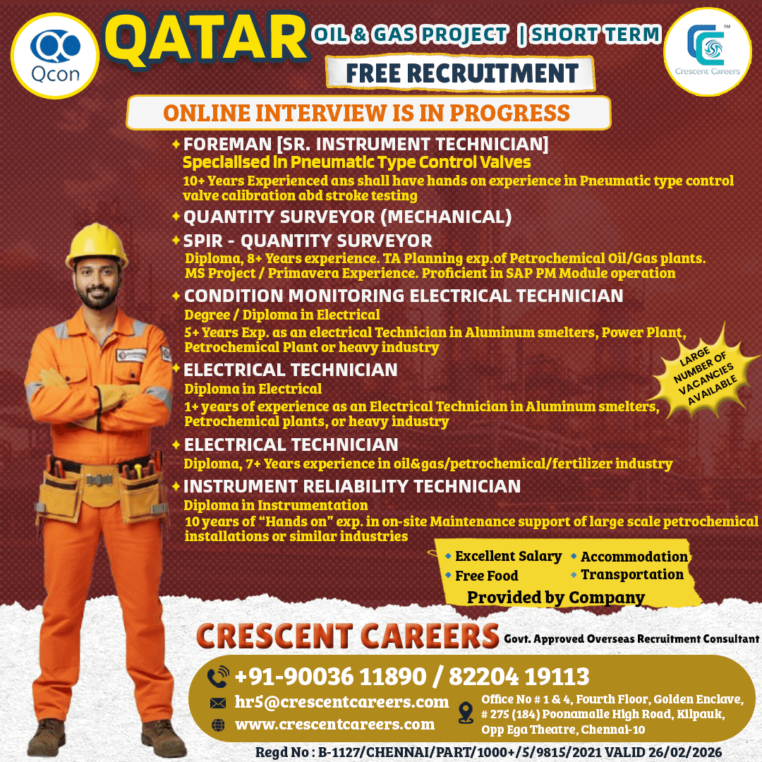 FREE RECRUITMENT FOR QATAR COUNTRY FREE RECRUITMENT FOR QATAR COUNTRY