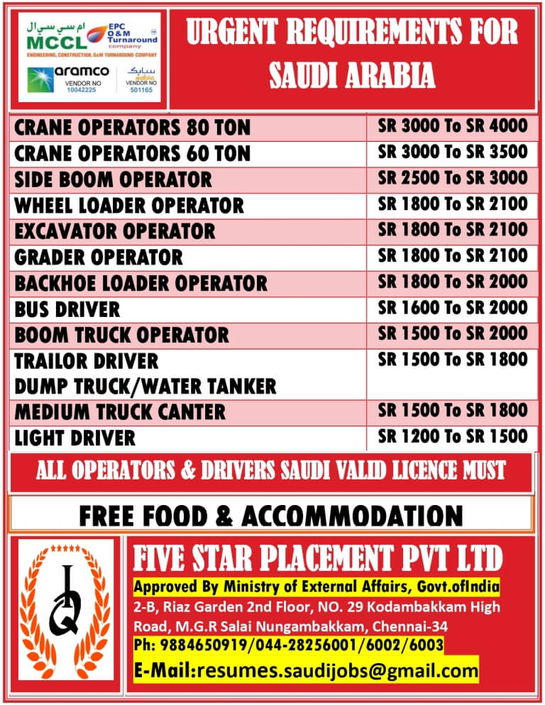 URGENT REQUIREMENT FOR SAUDI ARABIA