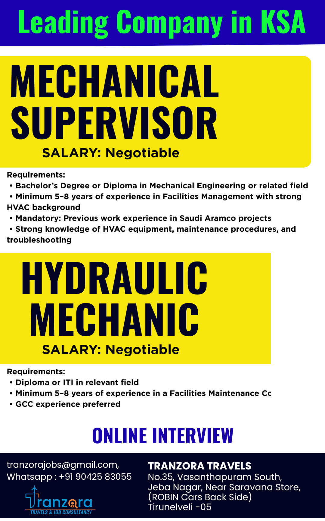 URGENT REQURIEMJENT FOR KSA