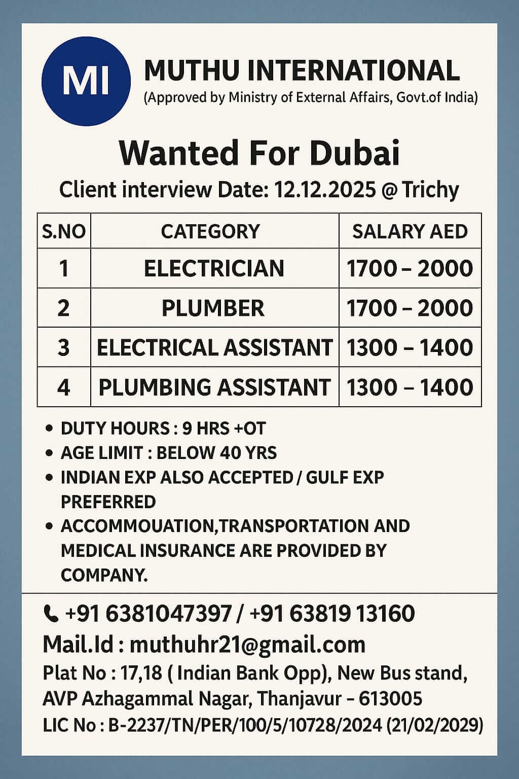 WANTED FOR DUBAI