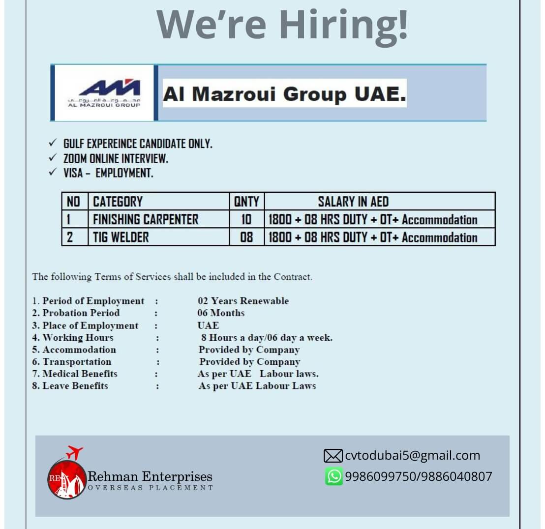 REQUIREMENT FOR AL MAZROUI GROUP IN UAE REQUIREMENT FOR AL MAZROUI GROUP IN UAE