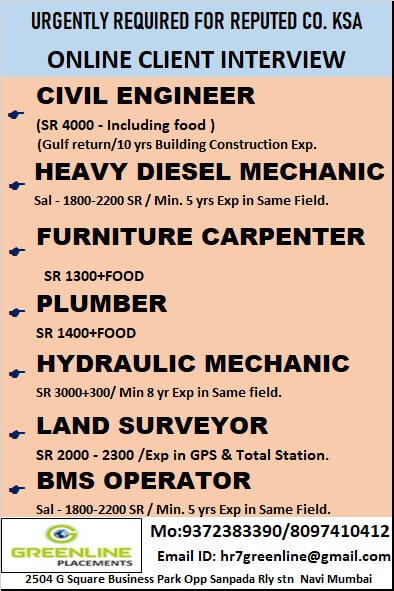 URGENTLY REQUIRED FOR REPUTED CO. KSA URGENTLY REQUIRED FOR REPUTED CO. KSA