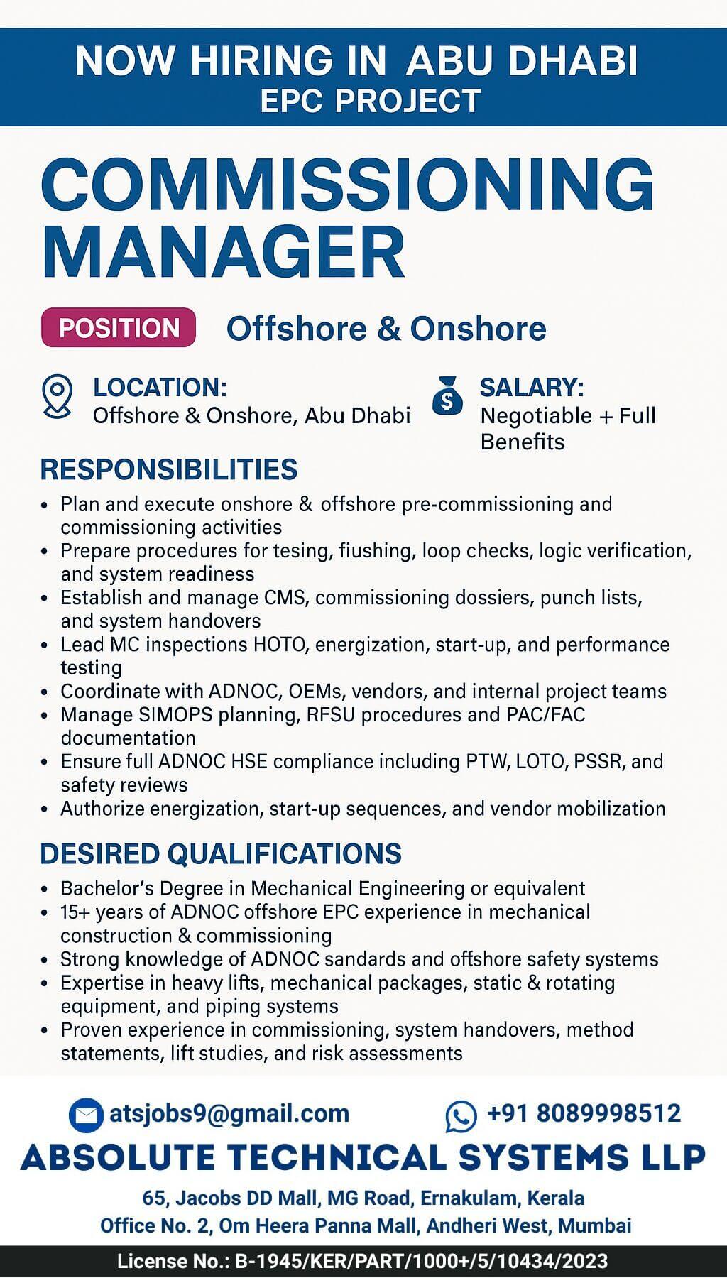 Commissioning Manager Commissioning Manager