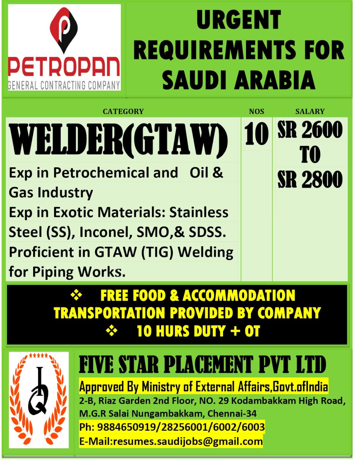 URGENT REQUIREMENT FOR SAUDI ARABIA