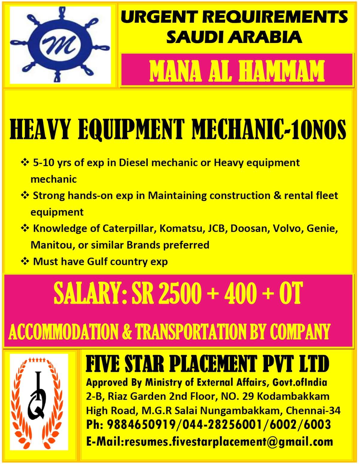 URGENT REQUIREMENT FOR SAUDI ARABIA URGENT REQUIREMENT FOR SAUDI ARABIA