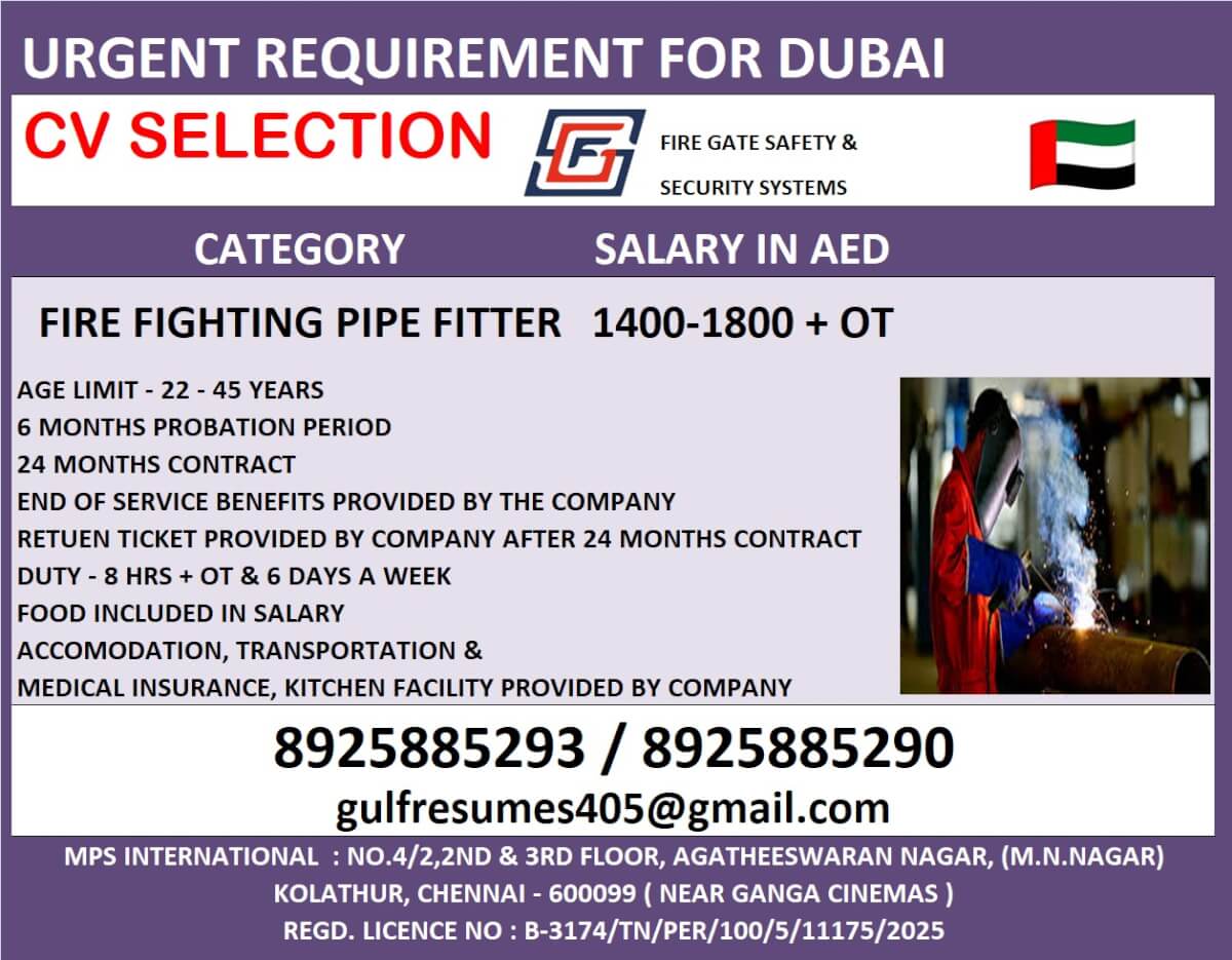 URGENT REQUIREMENT FOR DUBAI CV SELECTION
