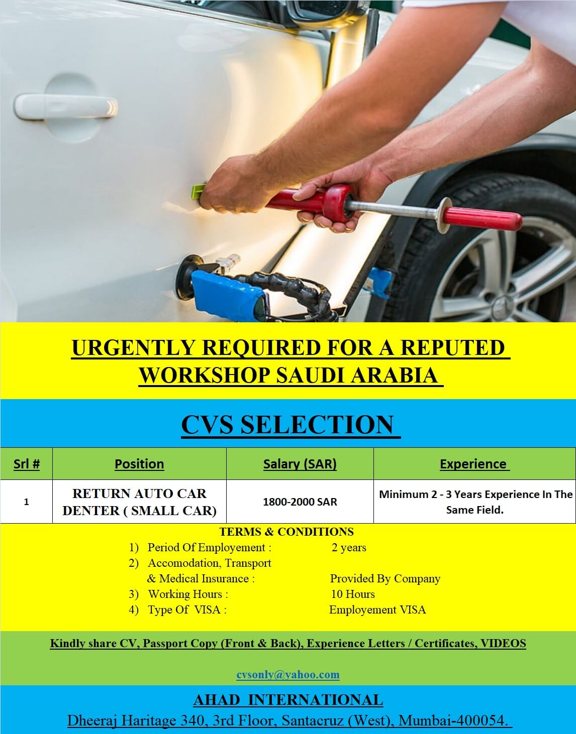 URGENTLY REQUIRED FOR A REPUTED WORKSHOP SAUDI ARABIA URGENTLY REQUIRED FOR A REPUTED WORKSHOP SAUDI ARABIA