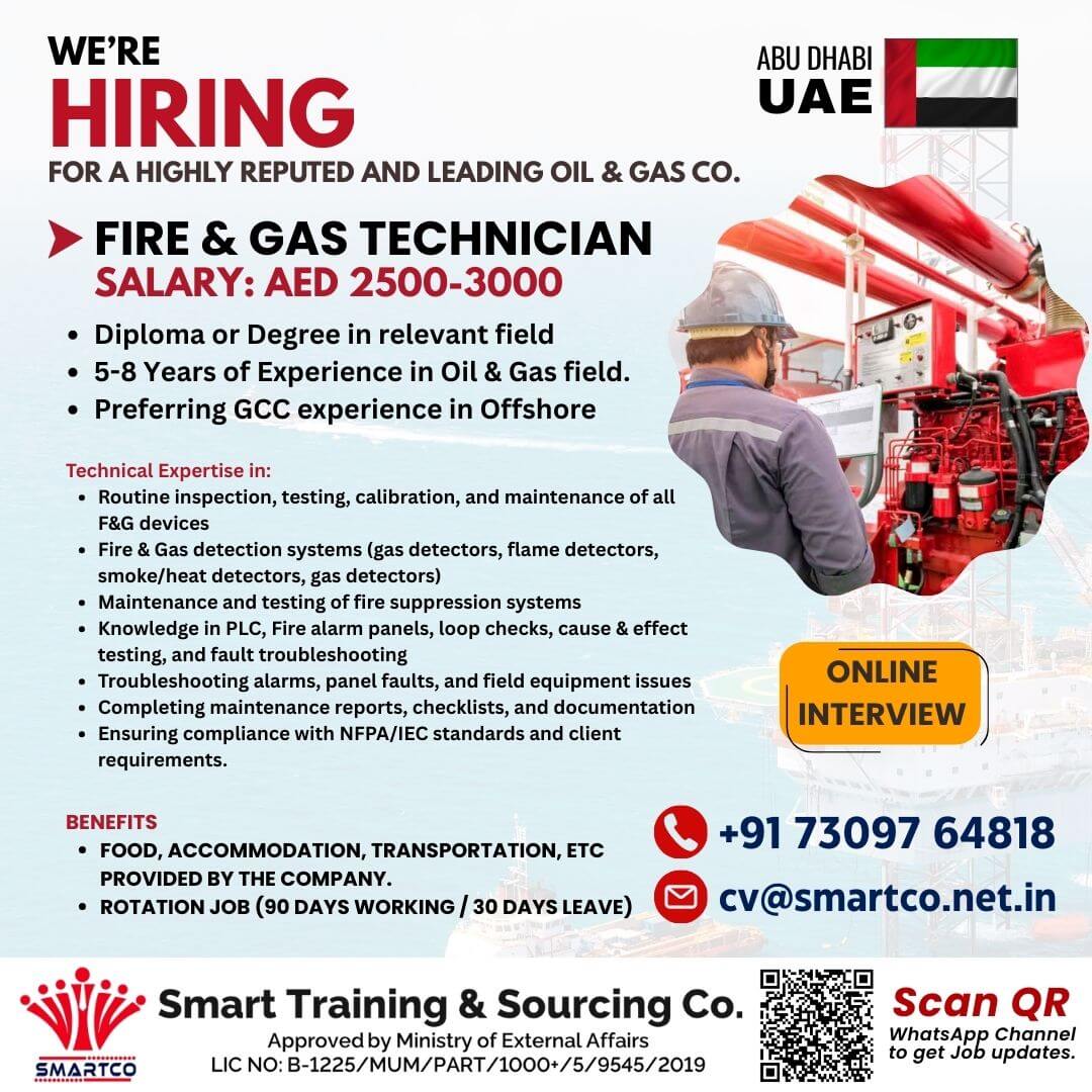 URGENTLY REQUIRED FOR ABU DHABI  FOR A HIGHLY REPUTED AND LEADING OIL & GAS CO.