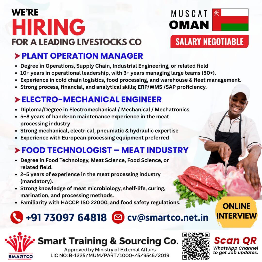 URGENTLY REQUIRED FOR OMAN FOR A LEADING LMESTOCKS CO