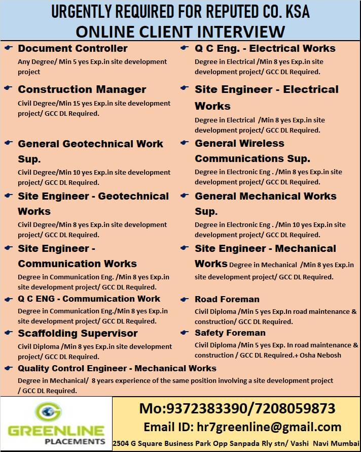 URGENTLY REQUIRED FOR REPUTED CO. KSA URGENTLY REQUIRED FOR REPUTED CO. KSA