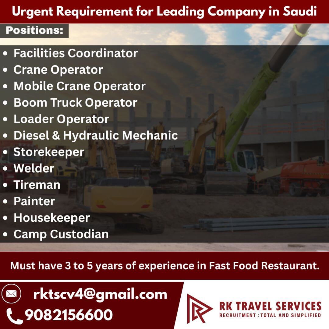 Urgent Requirement for Leading Company in Saudi Urgent Requirement for Leading Company in Saudi