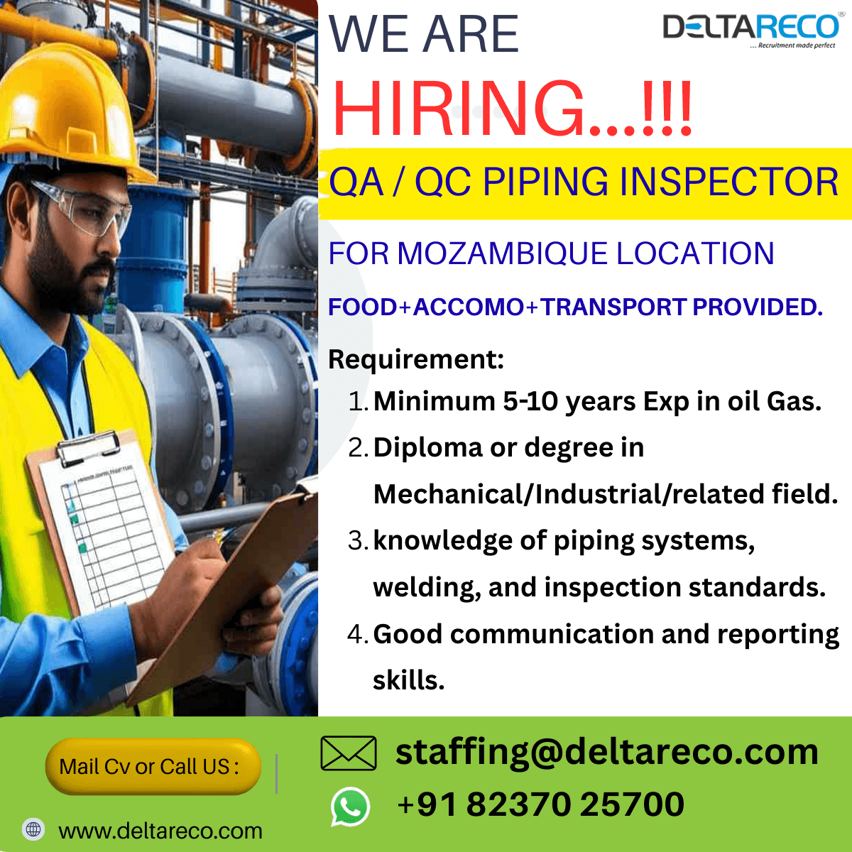 Hiring Qa Qc Piping Inspector