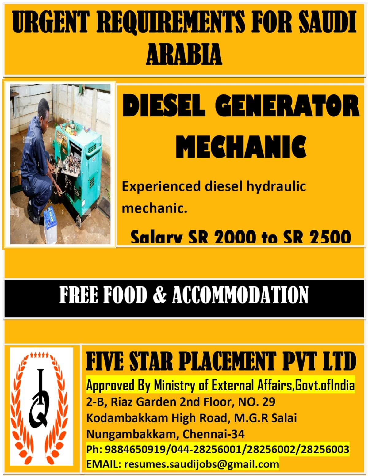 URGENT REQUIREMENT FOR SAUDI ARABIA