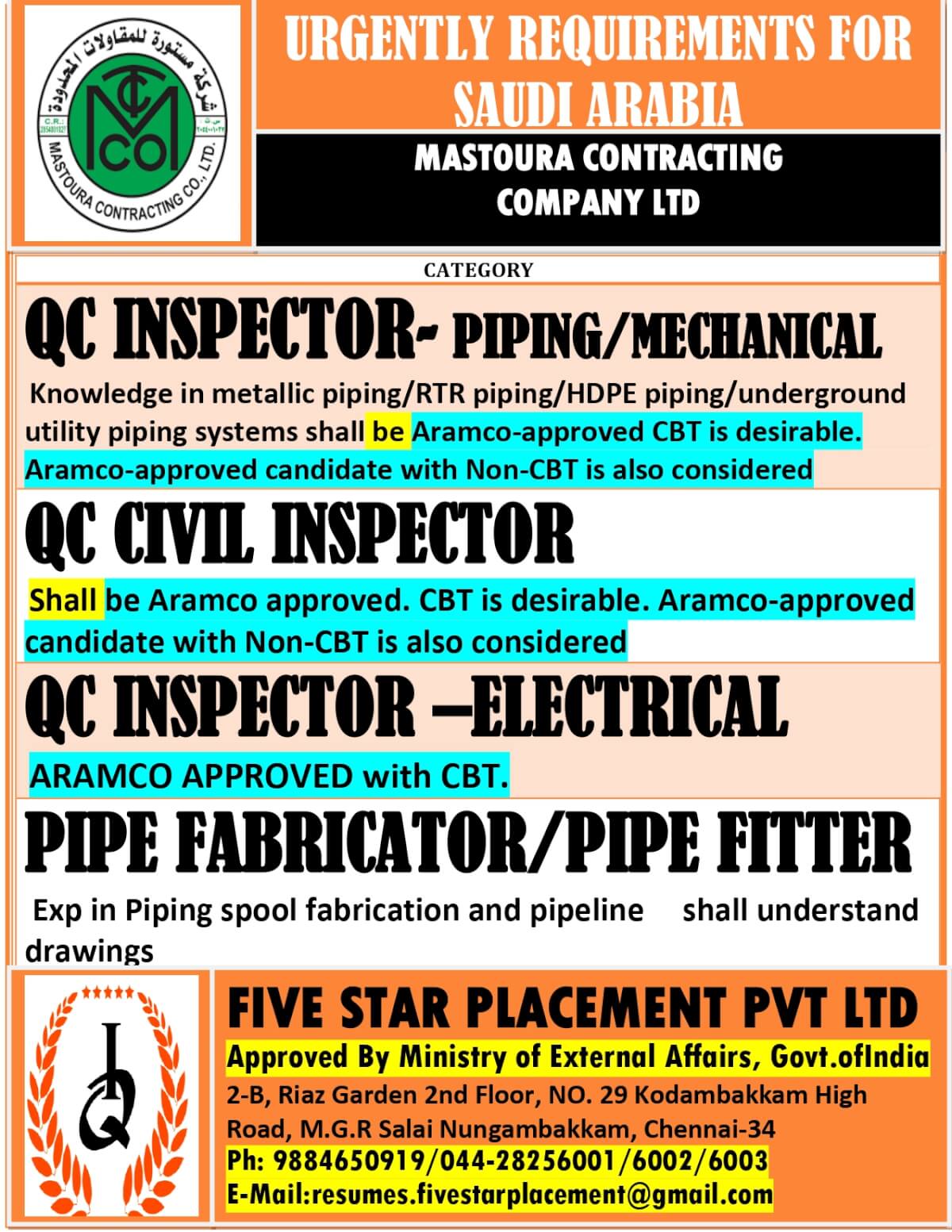 URGENT REQUIREMENT FOR SAUDI ARABIA URGENT REQUIREMENT FOR SAUDI ARABIA