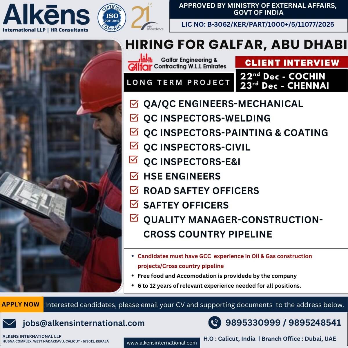 HIRING FOR GALFAR ABUDHABI