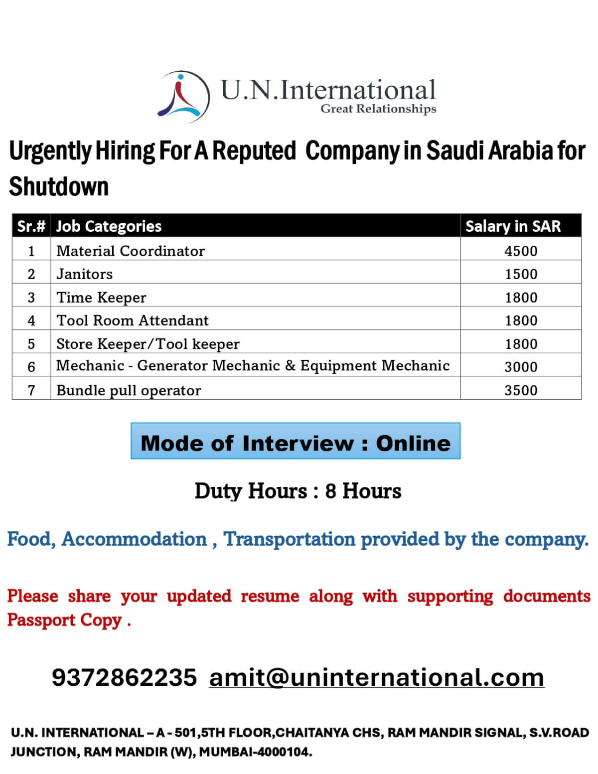 Multiple Job Opportunities for Shutdown in Saudi Arabia Multiple Job Opportunities for Shutdown in Saudi Arabia