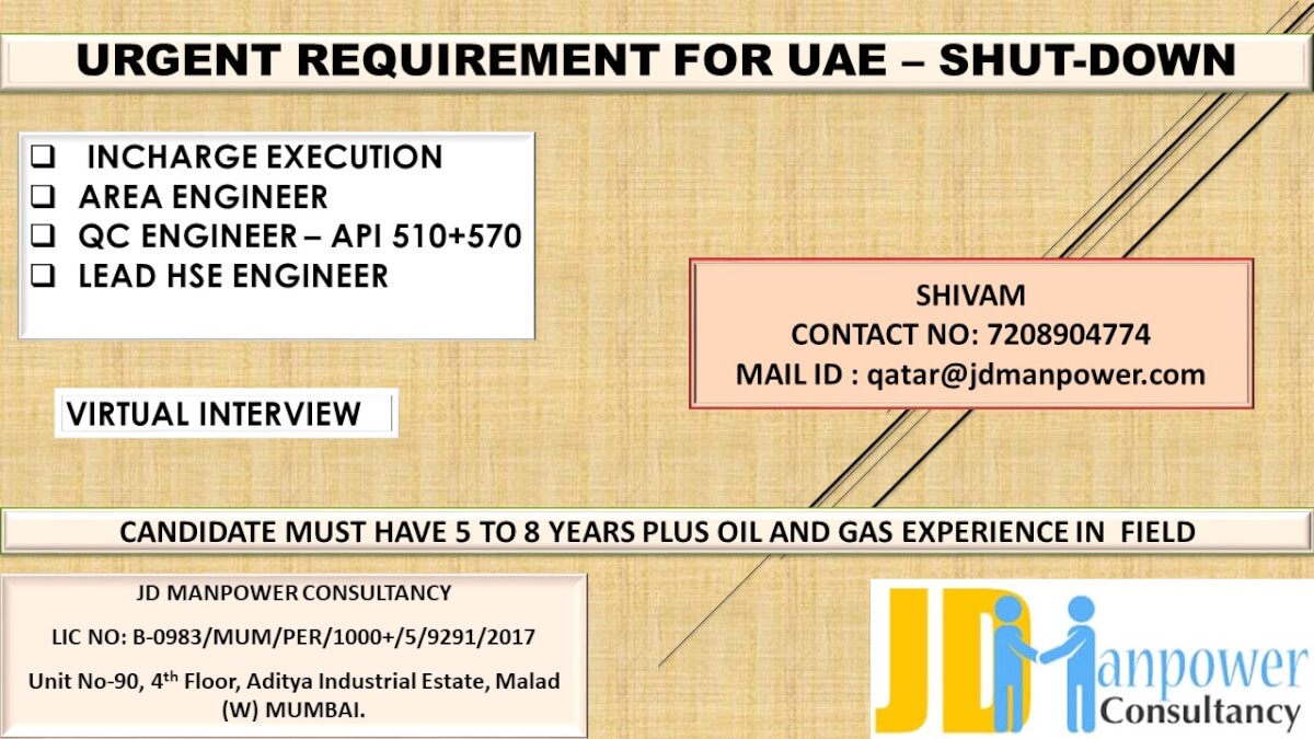 URGENTS REQURIEMENTS UAE SHUT-DOWN URGENTS REQURIEMENTS UAE SHUT-DOWN