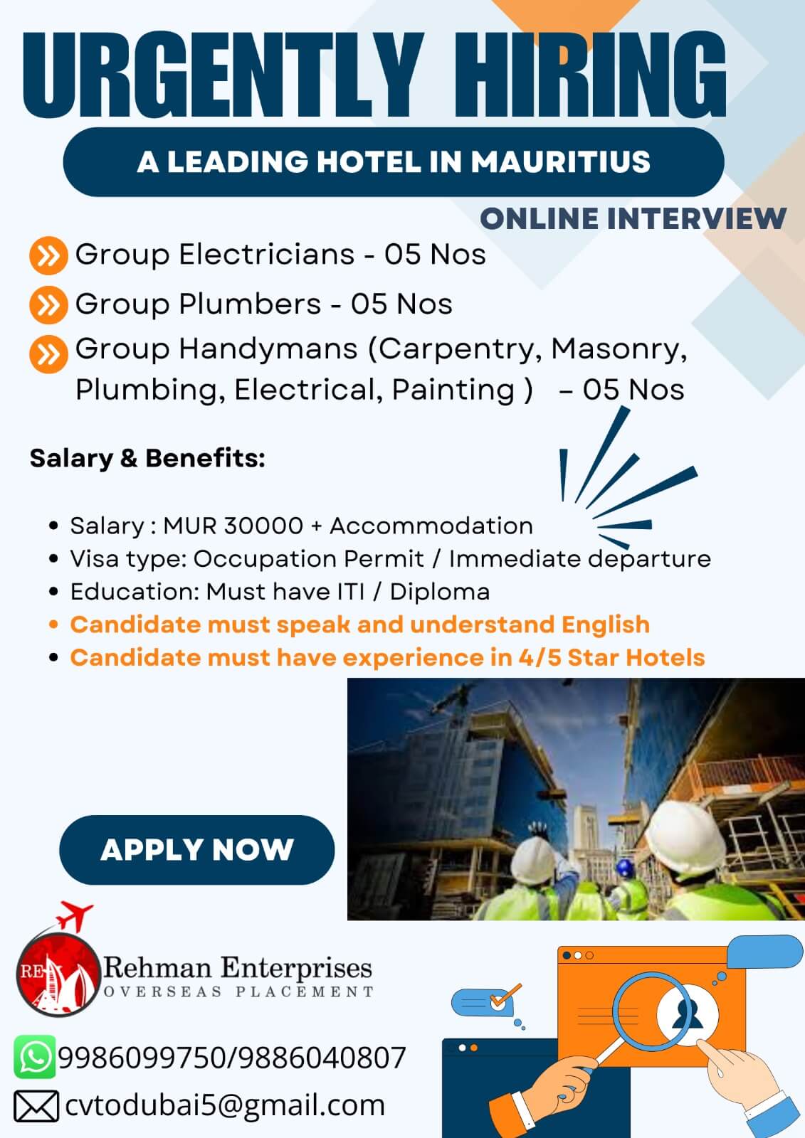 URGENTLY HIRING FOR A LEADING HOTEL IN MAURITIUS URGENTLY HIRING FOR A LEADING HOTEL IN MAURITIUS