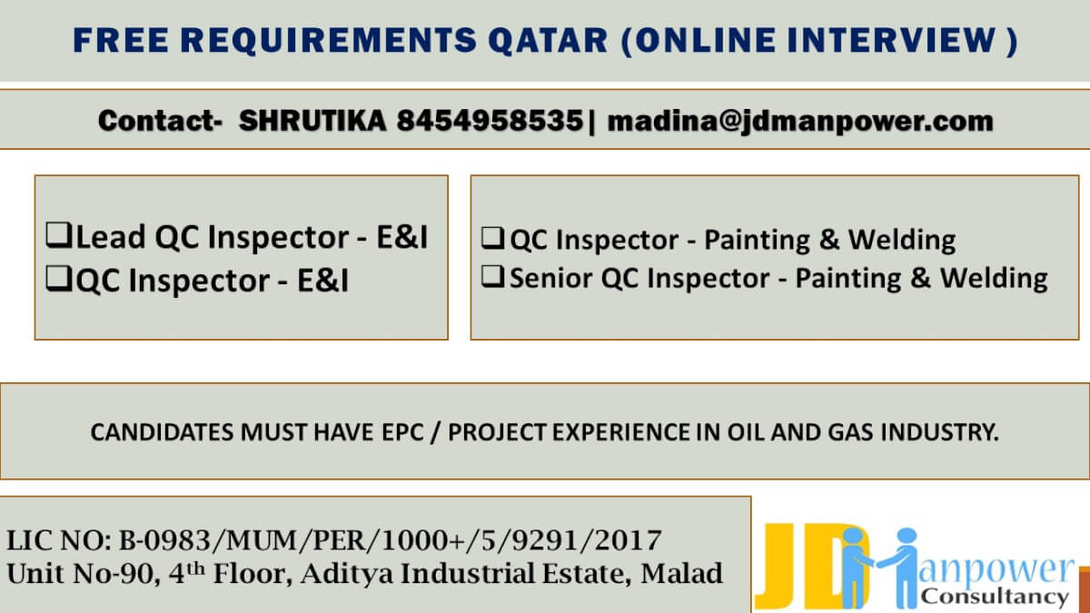 FREE REQUIRMENTR FOR QATAR ( ONLINE INTERVIEW ) FREE REQUIRMENTR FOR QATAR ( ONLINE INTERVIEW )