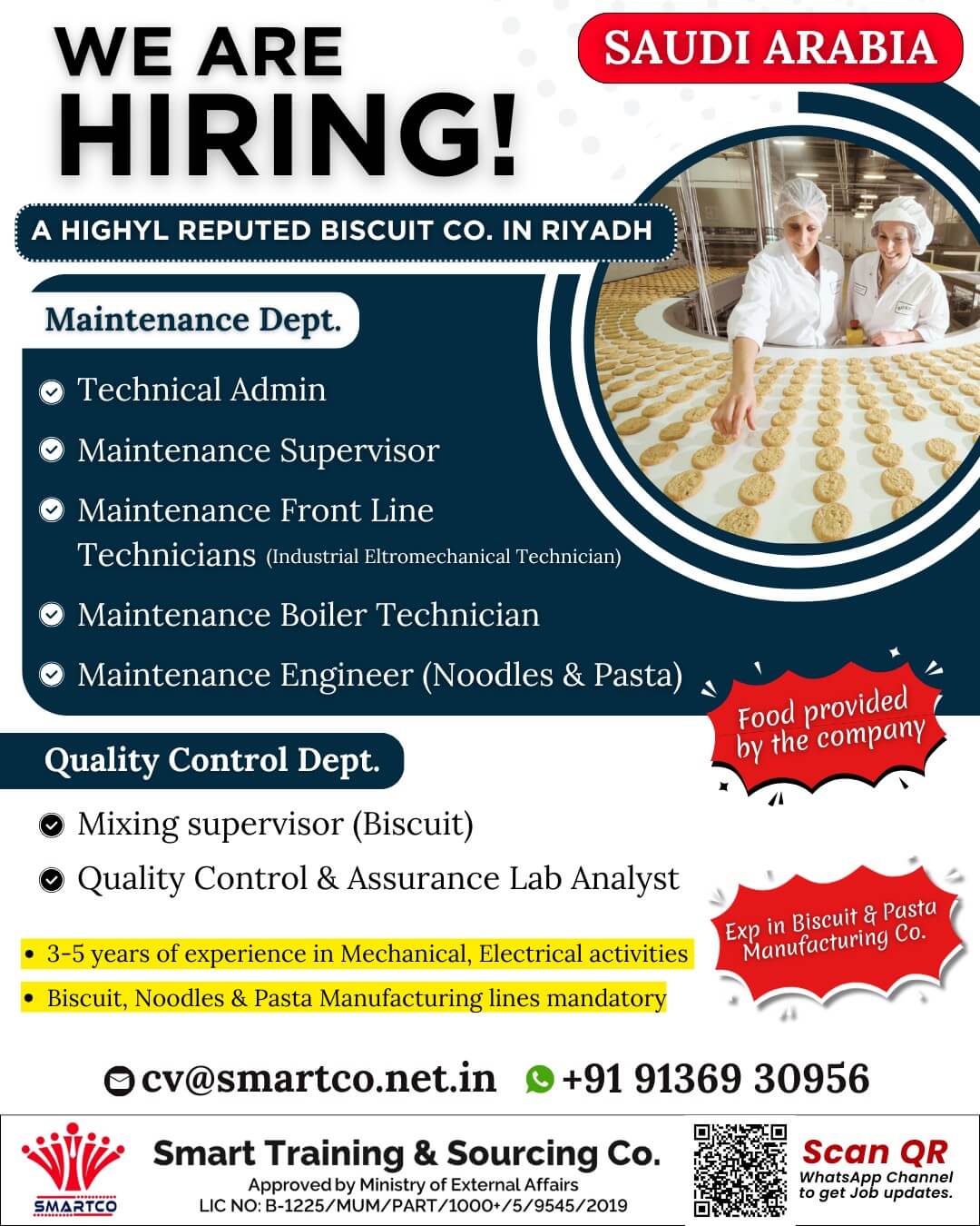 WE ARE HIRING! SAUDI ARABIA A HIGHYL REPUTED BISCUIT CO. IN RIYADH WE ARE HIRING! SAUDI ARABIA A HIGHYL REPUTED BISCUIT CO. IN RIYADH