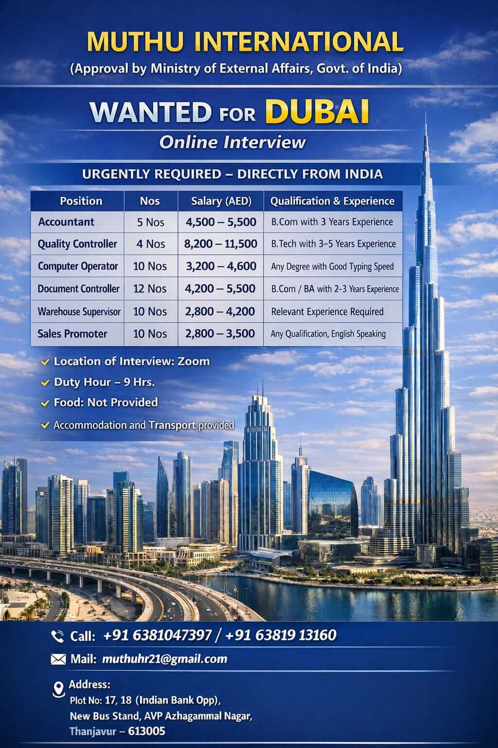 WANTED FOR DUBAI WANTED FOR DUBAI