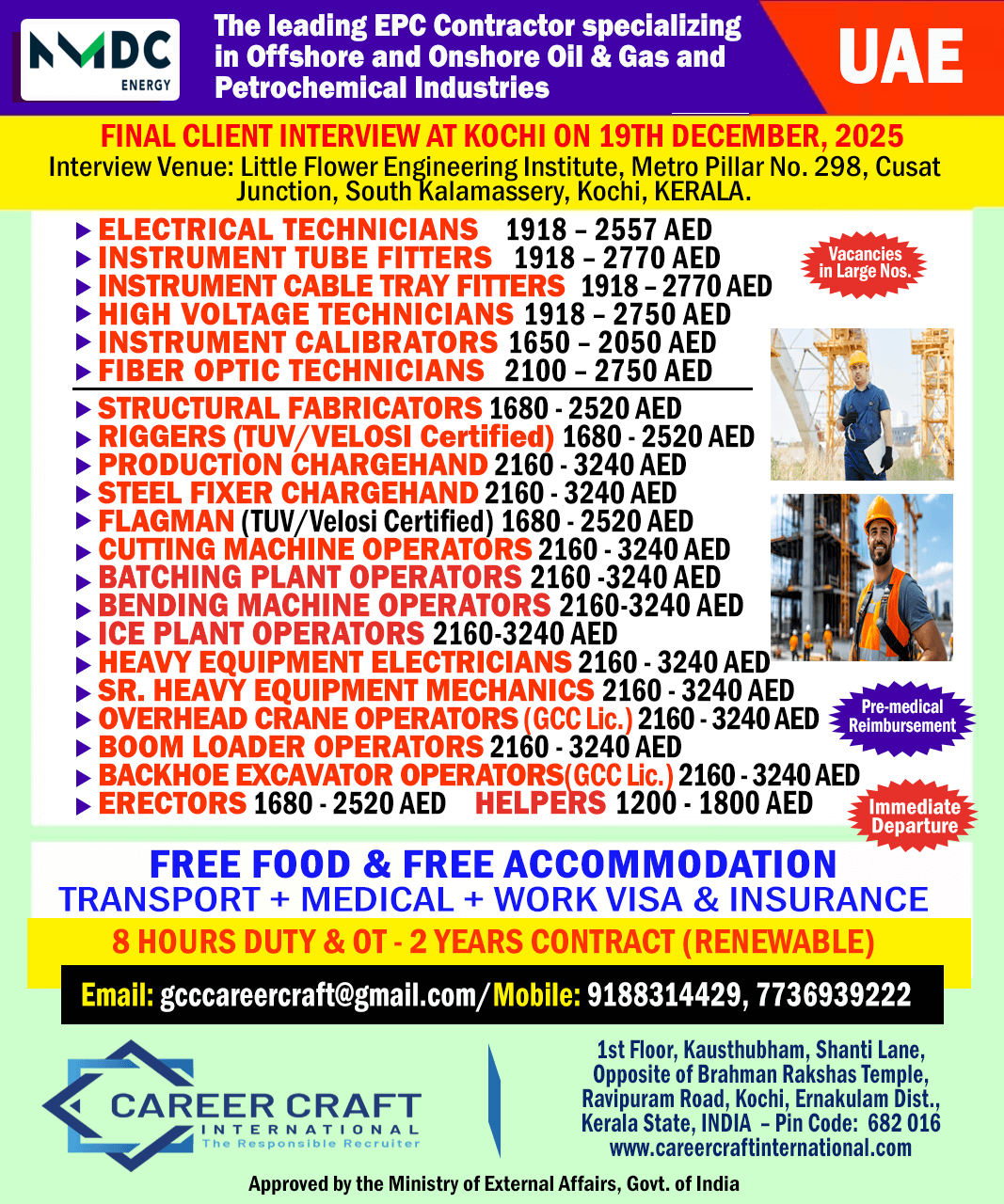 NMDC, ABU DHABI CONDUCTA A DIRECT CLIENT INTERVIEW AT KOCHI ON 19TH DECEMBER, 2025 FOR THEIR E&I AND INFRA DEPT. -