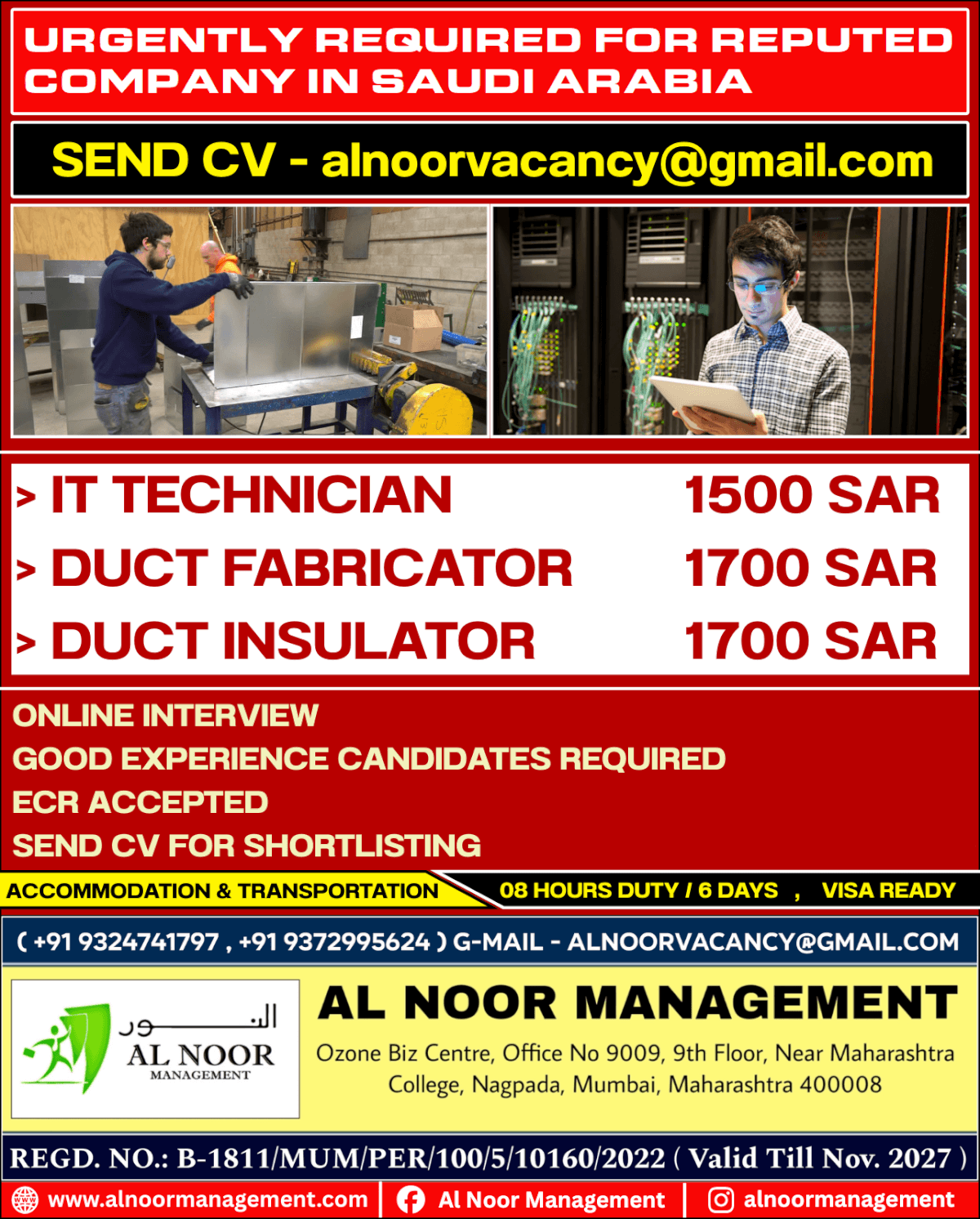URGENTLY REQUIRED FOR REPUTED COMPANY IN SAUDI ARABIA URGENTLY REQUIRED FOR REPUTED COMPANY IN SAUDI ARABIA