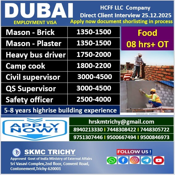 DUBAI -DIRECT CLIENT INTERVIEW  (CIVIL SUPERVISOR-QS SUPERVISOR-SAFTY OFFICER)