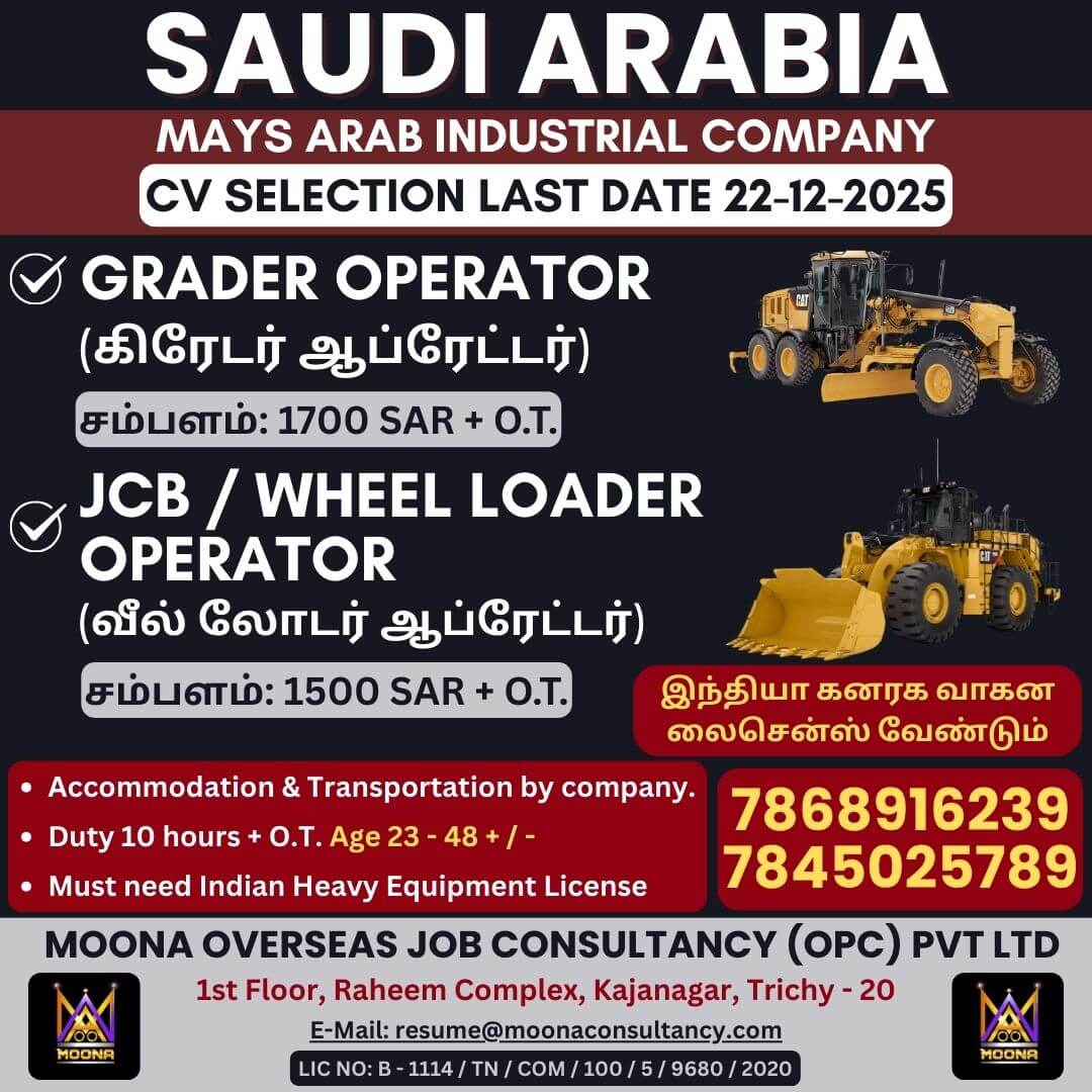 GRADER OPERATOR / JCB / WHEEL LOADER OPERATOR VACANCY