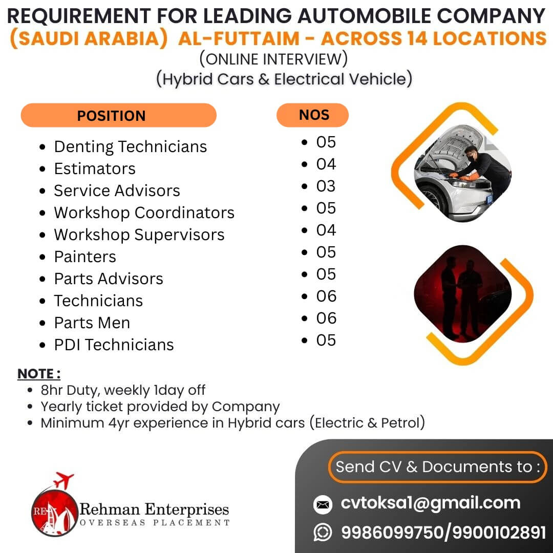 REQUIREMENT FOR LEADING AUTOMOBIL COMPANY AL FUTTAIM IN SAUDI ARABIA