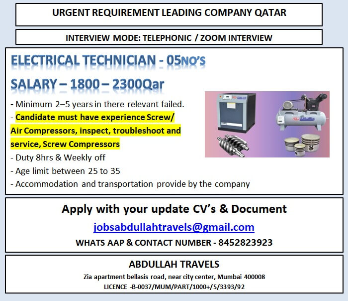 URGENT REQUIREMENT LEADING COMPANY QATAR