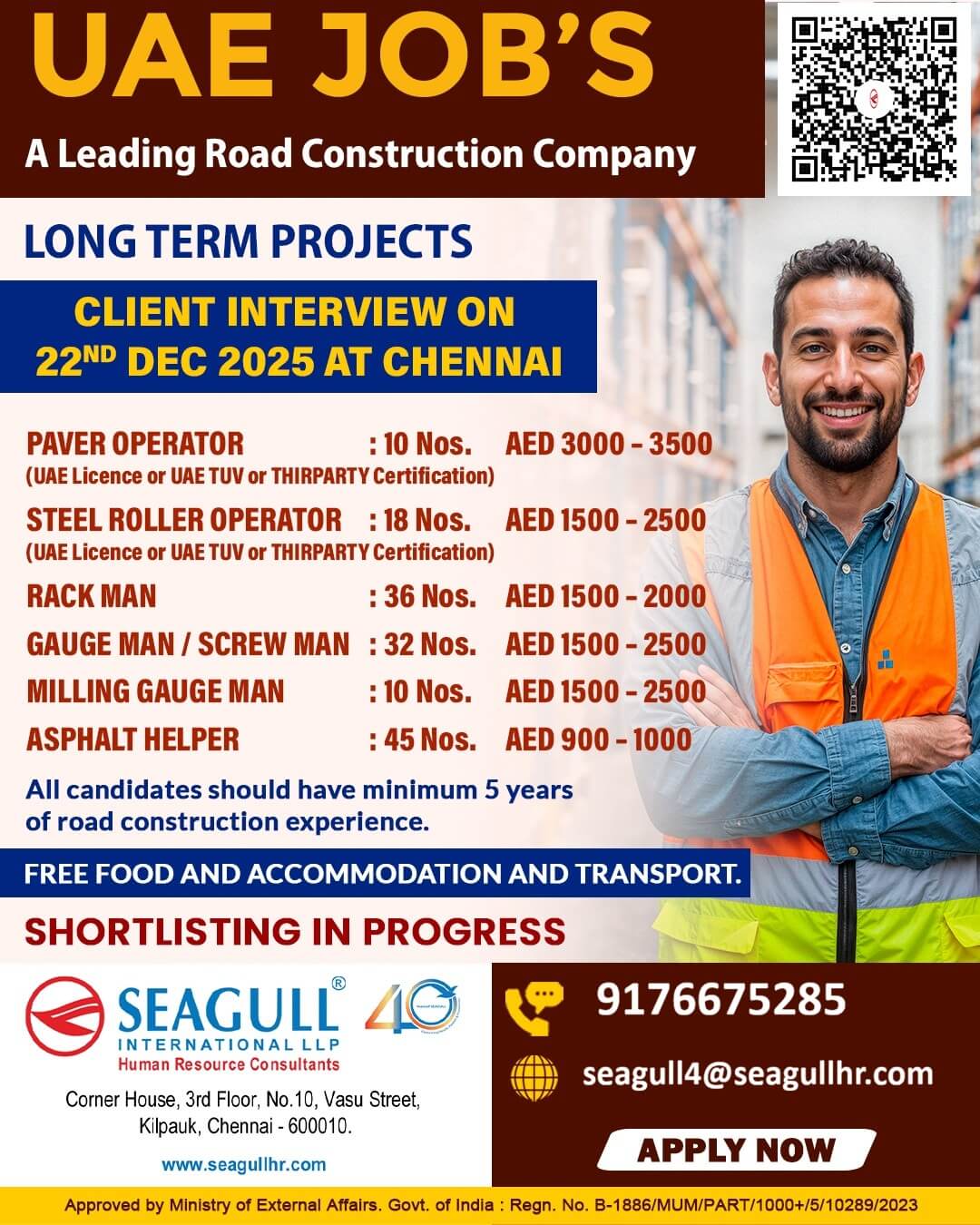 ROAD PROJECT REQUIREMENTS FOR UAE CLIENT INTERVIEW ON 22-12-2025 AT CHENNAI