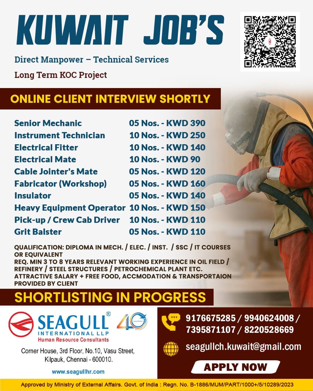 REQUIREMENTS FOR OIL & GAS PROJET AT KUWAIT