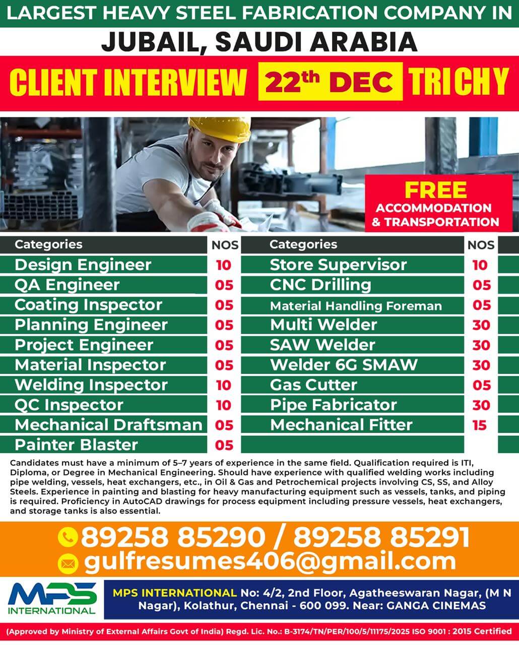 LARGEST HEAVY STEEL FABRICATION COMPANY IN JUBAIL, SAUDI ARABIA CLIENT INTERVIEW ON 22.12.2025 @ TRICHY LARGEST HEAVY STEEL FABRICATION COMPANY IN JUBAIL, SAUDI ARABIA CLIENT INTERVIEW ON 22.12.2025 @ TRICHY