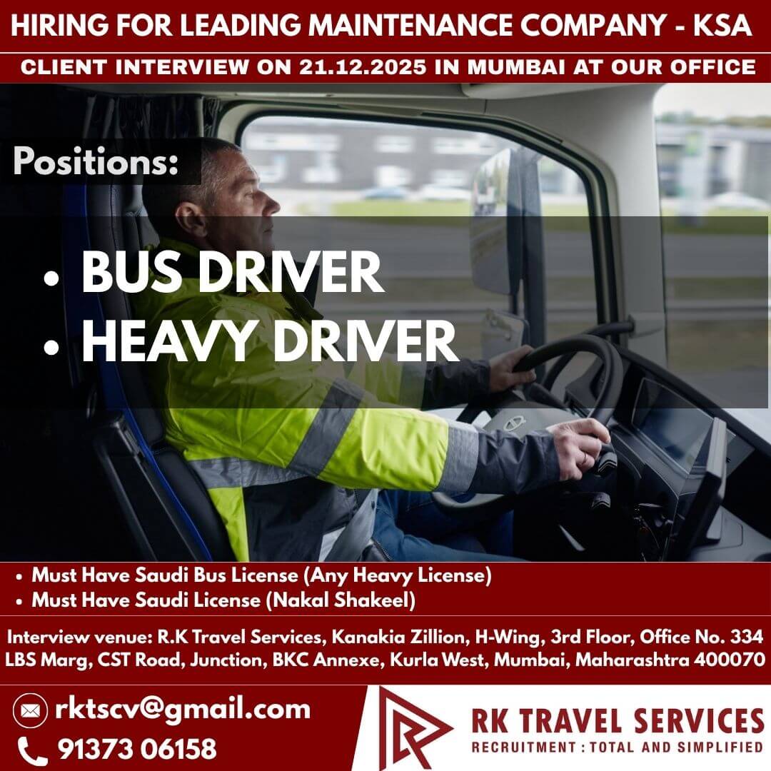 HIRING FOR LEADING MAINTENANCE COMPANY - KSA CLIENT INTERVIEW ON 21.12.2025 IN MUMBAI AT OUR OFFICE HIRING FOR LEADING MAINTENANCE COMPANY - KSA CLIENT INTERVIEW ON 21.12.2025 IN MUMBAI AT OUR OFFICE