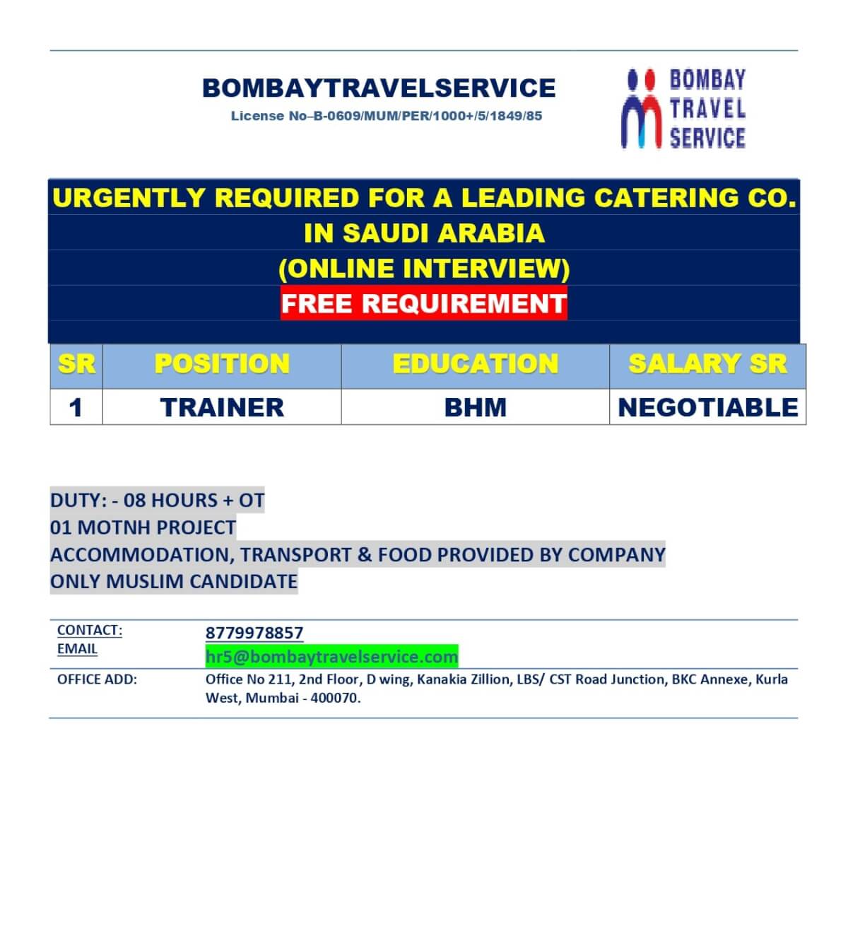 URGENTLY HIRING CATERING CO. SAUDI ARABIA URGENTLY HIRING CATERING CO. SAUDI ARABIA