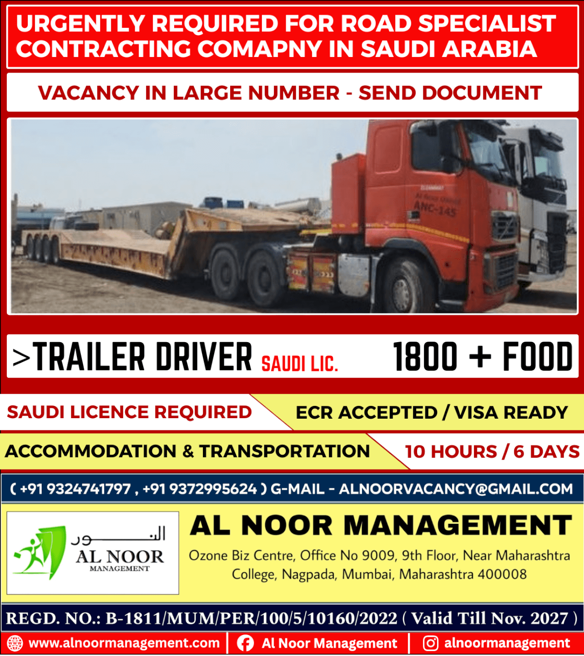 URGENTLY REQUIRED FOR ROAD SPECIALIST CONTRACTING COMPANY IN SAUDI ARABIA URGENTLY REQUIRED FOR ROAD SPECIALIST CONTRACTING COMPANY IN SAUDI ARABIA