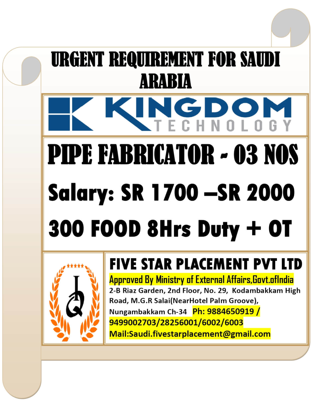 URGENT REQUIREMENT FOR SAUDI ARABIA URGENT REQUIREMENT FOR SAUDI ARABIA