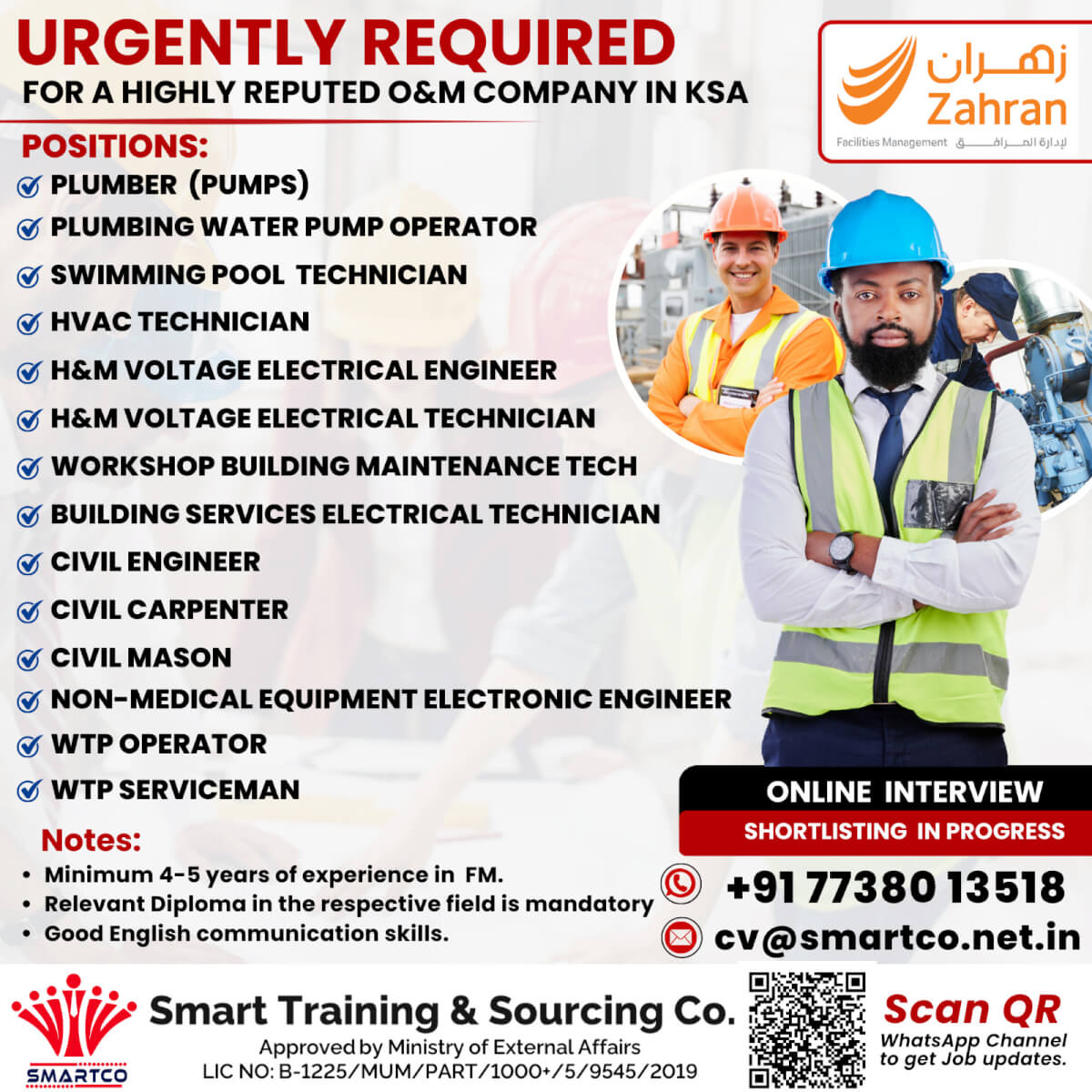 URGENTLY REQUIRED FOR A HIGHLY REPUTED O&M COMPANY IN KSA URGENTLY REQUIRED FOR A HIGHLY REPUTED O&M COMPANY IN KSA