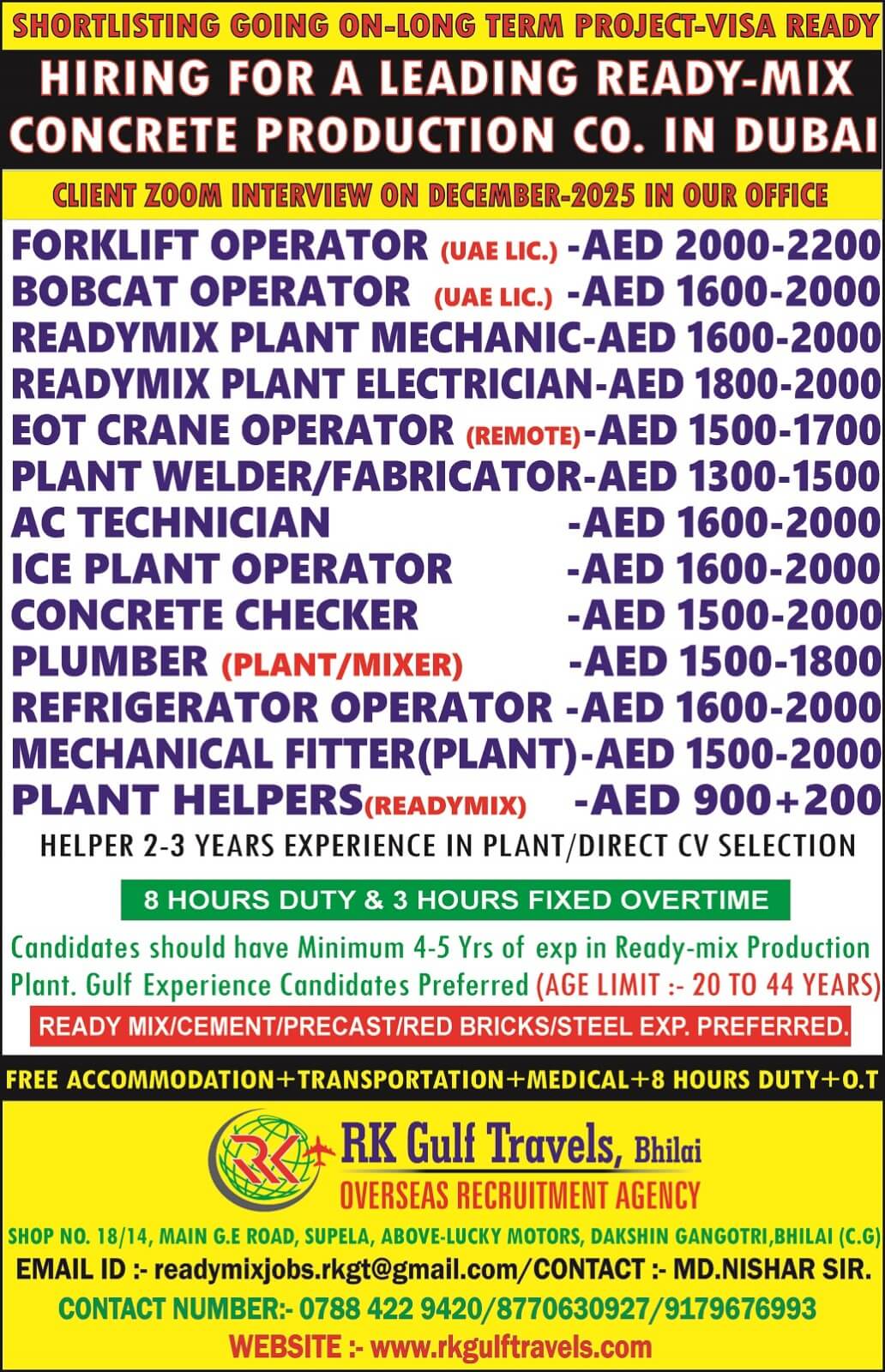 HIRING FOR A LEADING READY MIX & PRECAST PRODUCTION COMPANY - UAE HIRING FOR A LEADING READY MIX & PRECAST PRODUCTION COMPANY - UAE