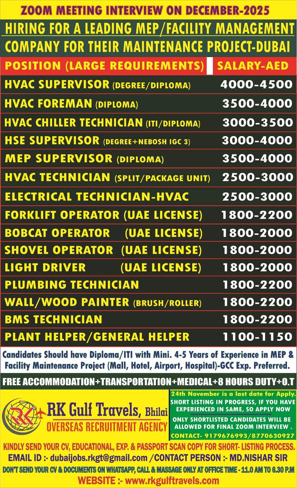 HIRING FOR A LEADING FACILITY MAINTENANCE/MEP CO. - UAE HIRING FOR A LEADING FACILITY MAINTENANCE/MEP CO. - UAE