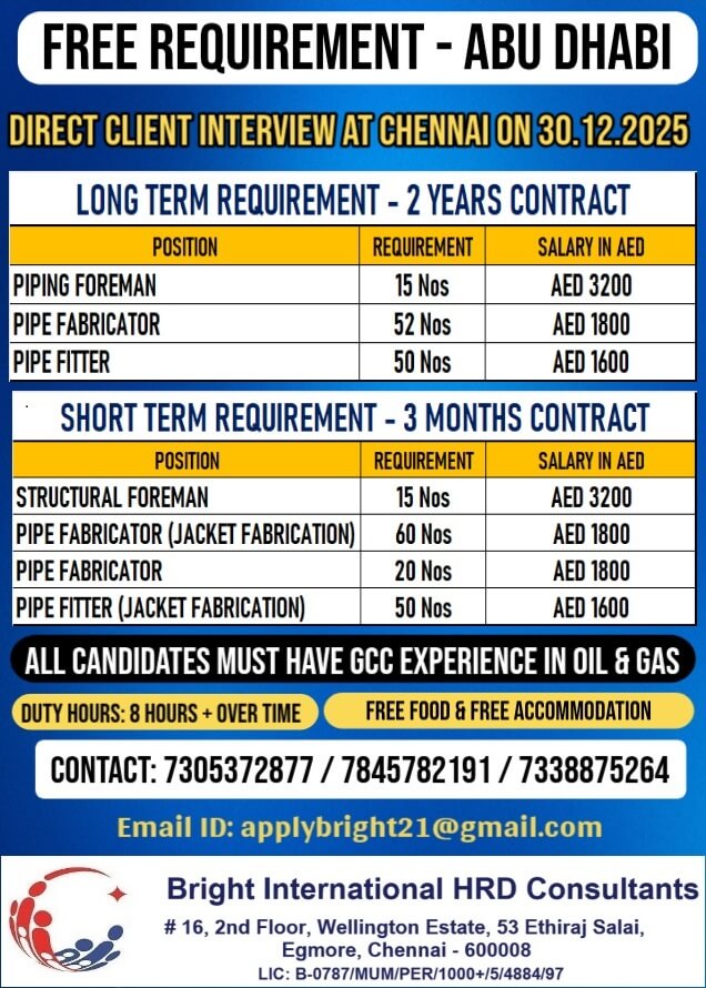 ABU DHABI - OIL & GAS GROUP OF COMPANY HIRE FOR LONG TERM AND SHORT TERM REQUIREMENT