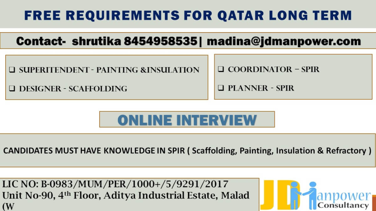 FREE REQUIRMENT FOR QATAR LONG TERM (ONLINE INTERVIEW)