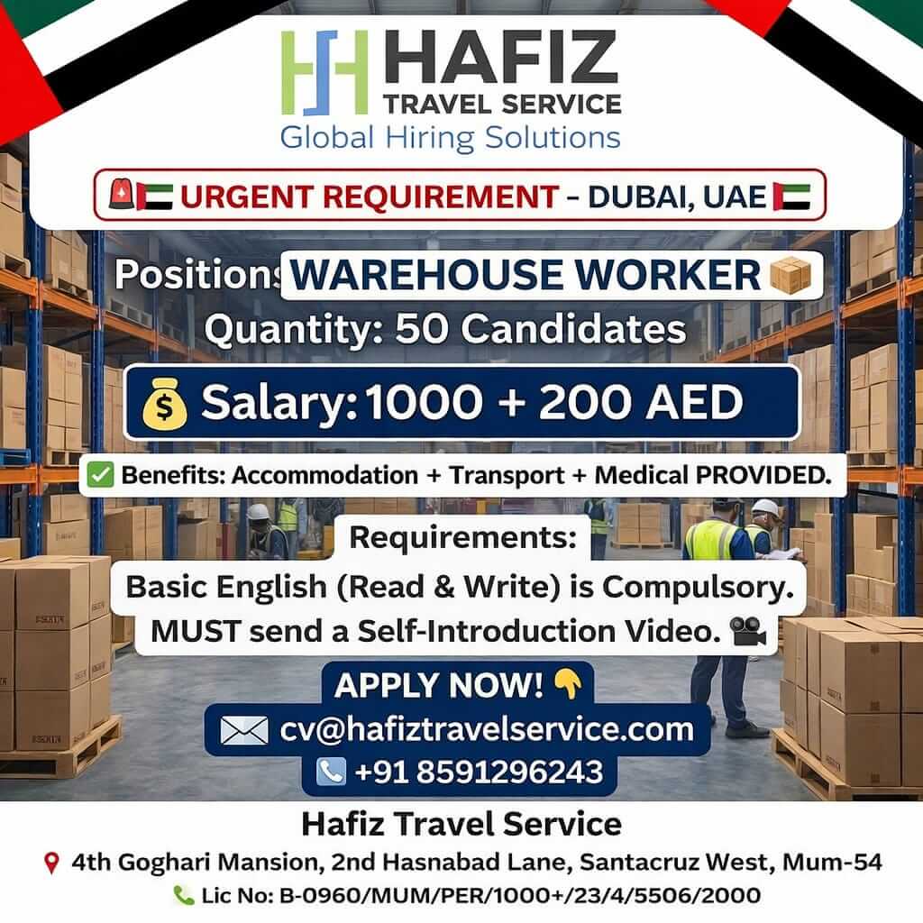 ? URGENT REQUIREMENT – DUBAI, UAE Warehouse Worker ??