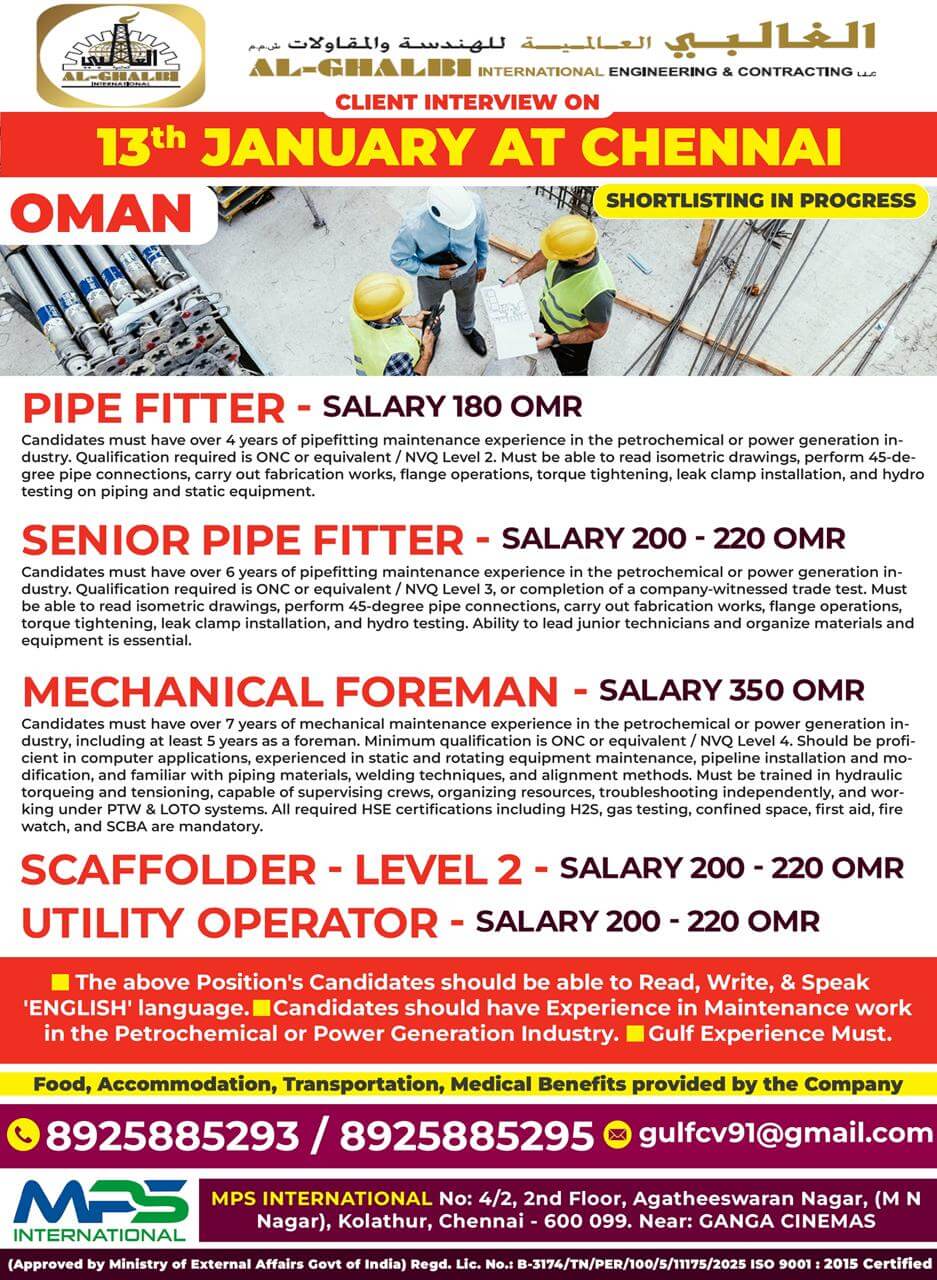 CLIENT INTERVIEW ON 13.01.2026 AT CHENNAI AL-GHALIB INTERNATIONAL ENGINEERING & CONTRACTING LLC - OMAN
