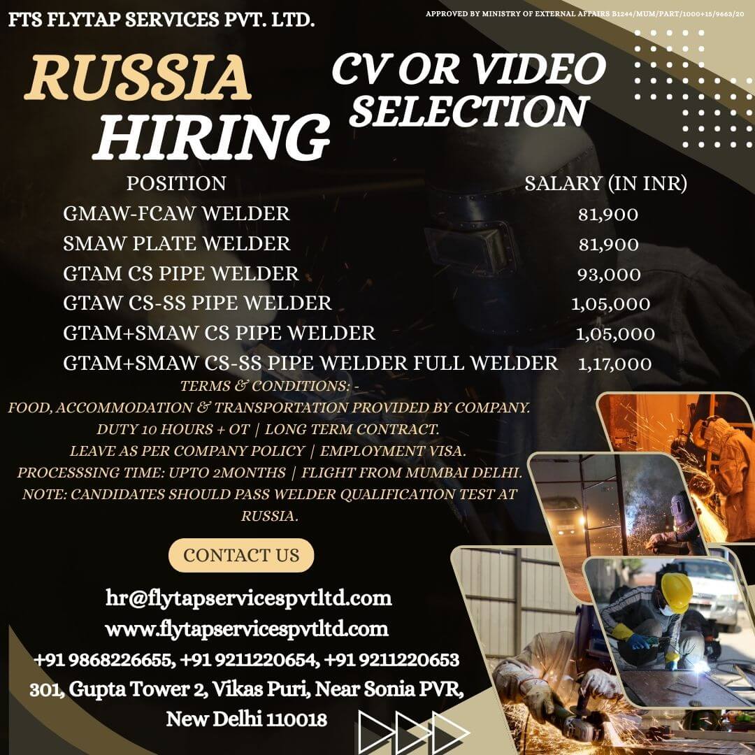 Urgently Required for Russia – Skilled Welders