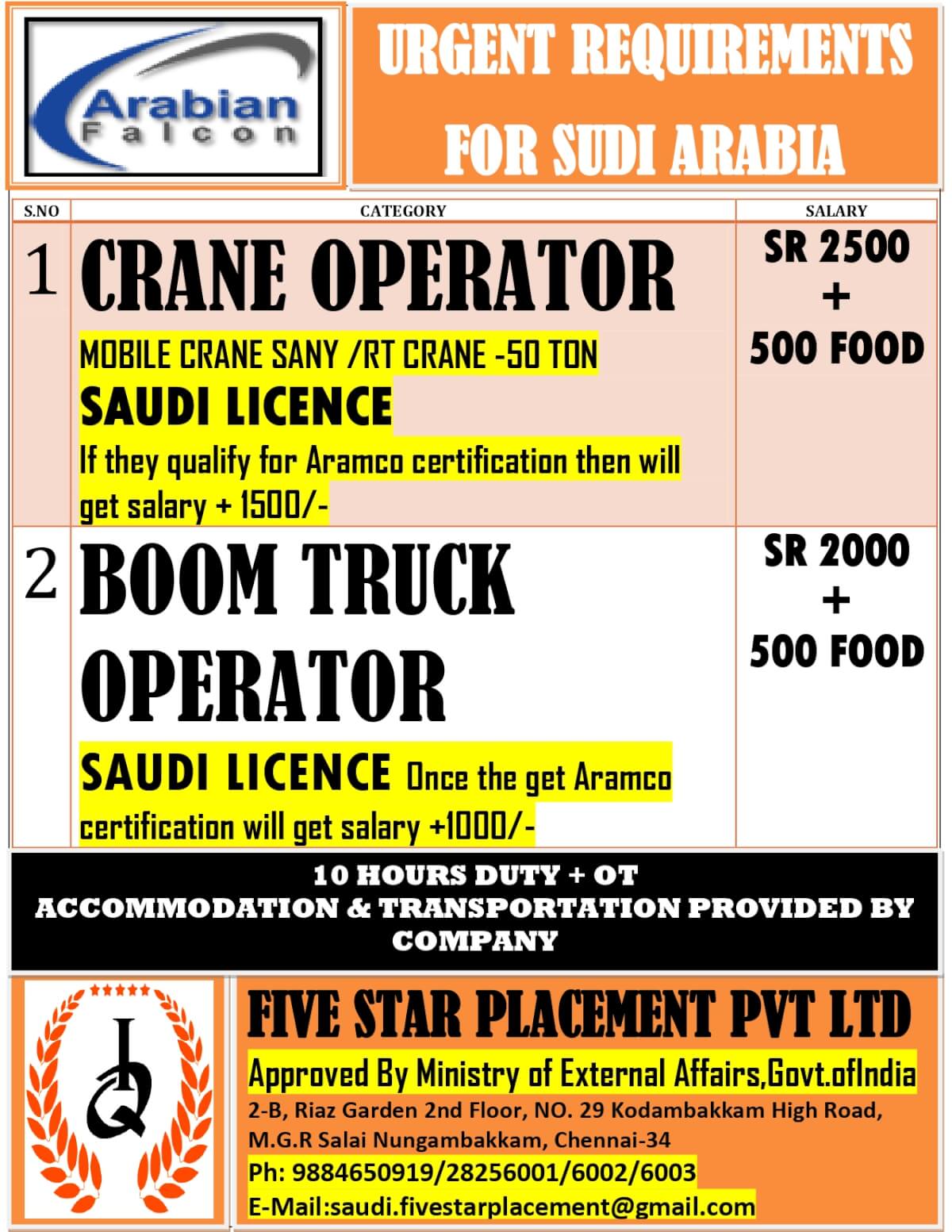 URGENT REQUIREMENT FOR SAUDI ARABIA